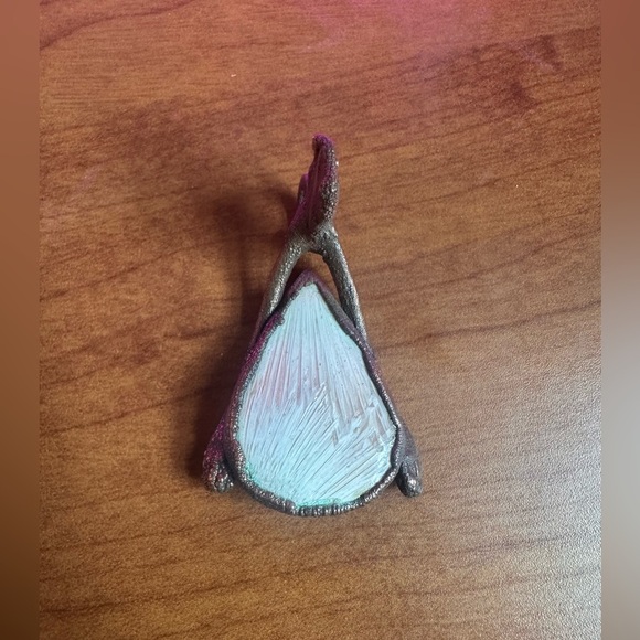 Lucky and Unusual Copper Electroform Real Wishbone and stone Pendant - Picture 1 of 5